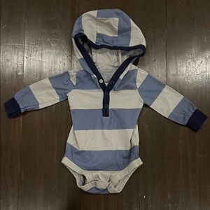 Carters Gray and Blue Striped Hooded Baby Onesie Size 6 Months